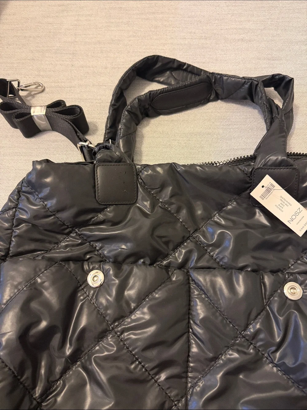 Chico's Quilted Black Puffer Tote with Crossbody Strap